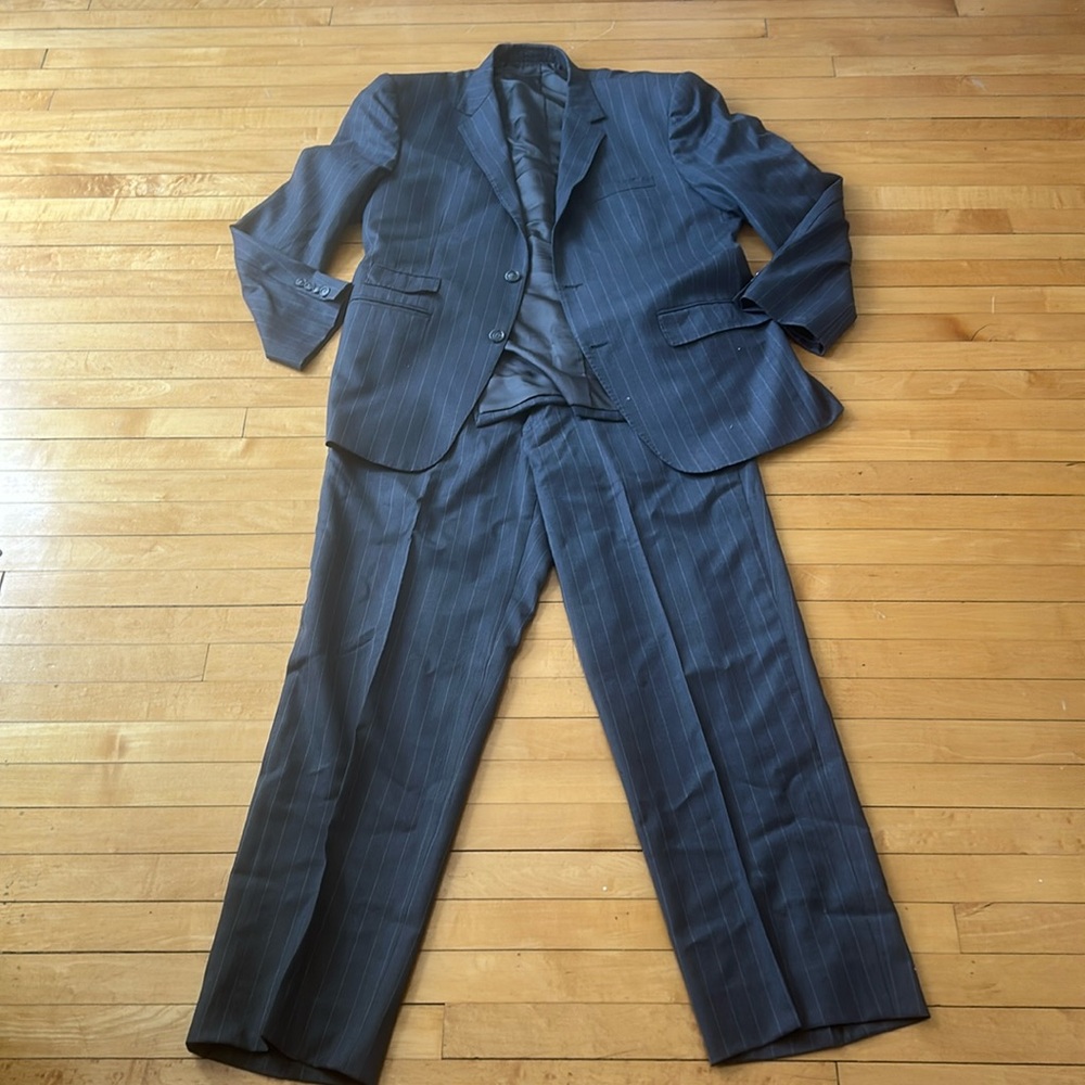 Maxwells Bespoke wool suit - dark grey pinstriped